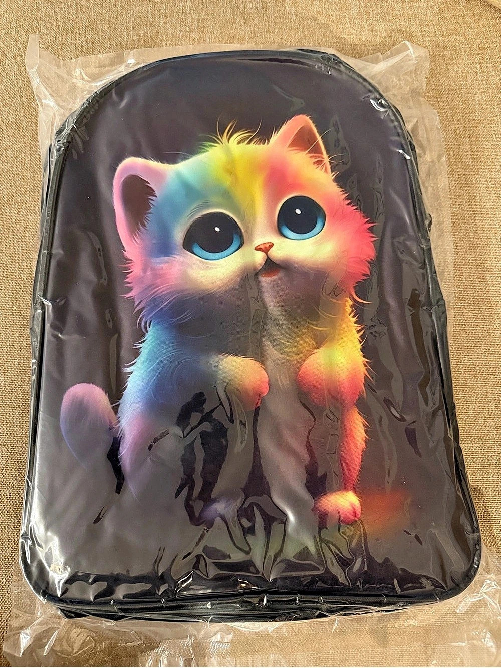 Cat Graphic Backpack Black & Multicolor